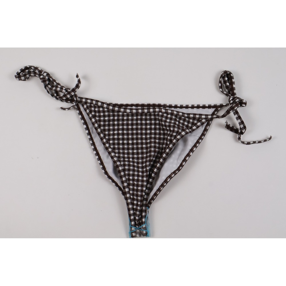 COLLUSION Bikini Bottom Gingham Side Tie Brown White Size 4 NEW